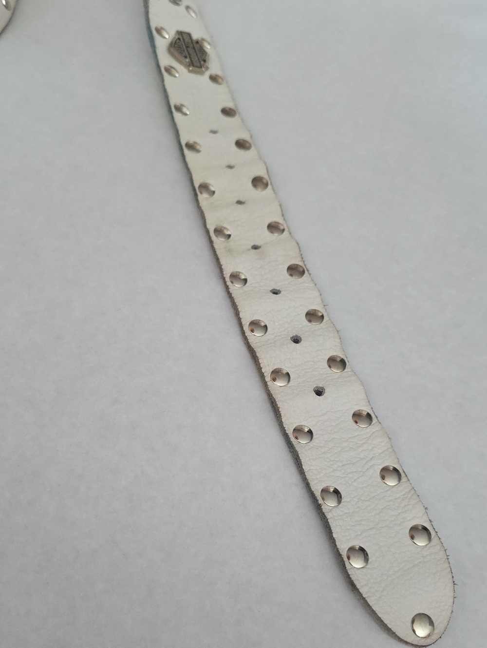 Harley-Davidson White Genuine Leather Studded Biker Belt - Size 34" - Picture 8 of 9